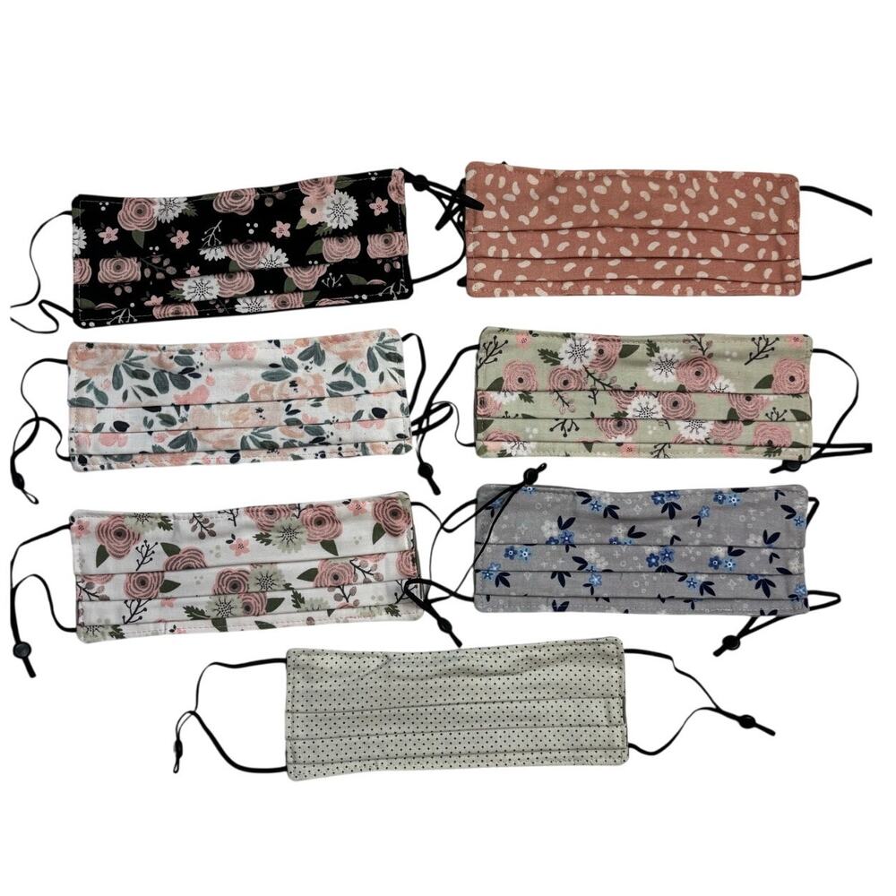 NEW Handmade Adjustable Cloth Double Layer Face Mask Lot of 7 Delicate Floral